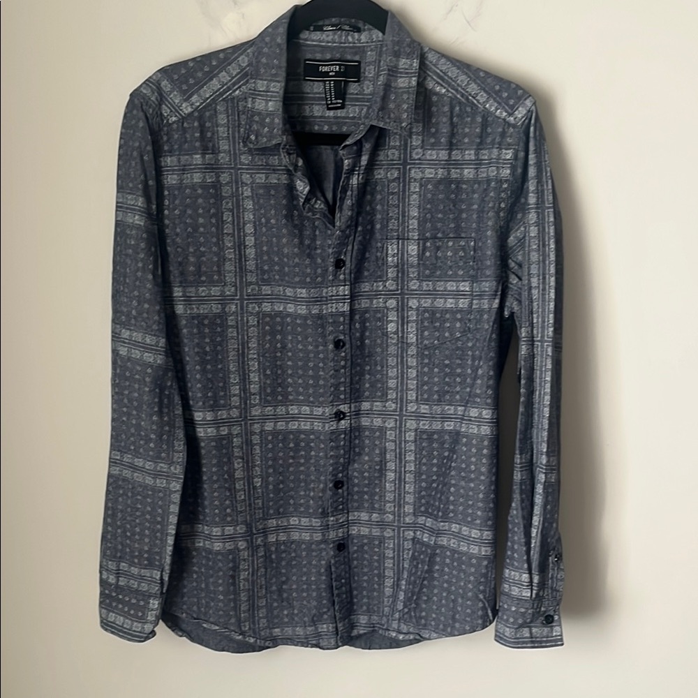 Forever 21 Men Medium Patterned Button-Up Shirt